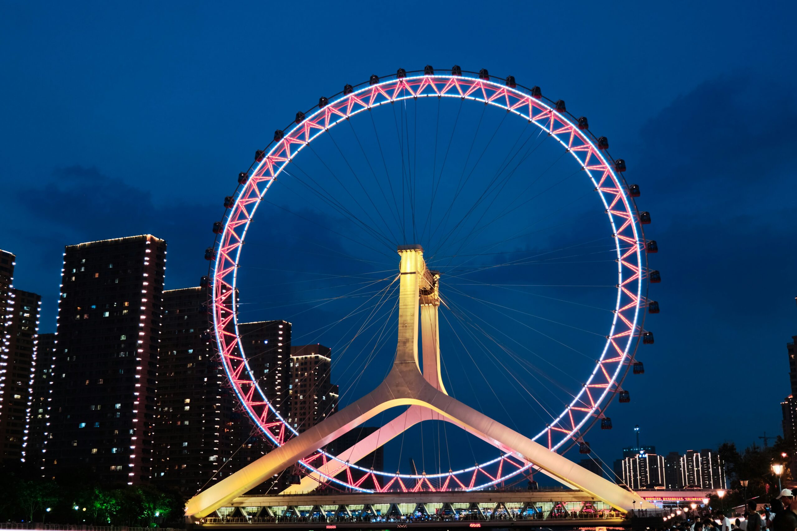 Enjoy panoramic city views aboard the Tianjin Eye Ferris Wheel
